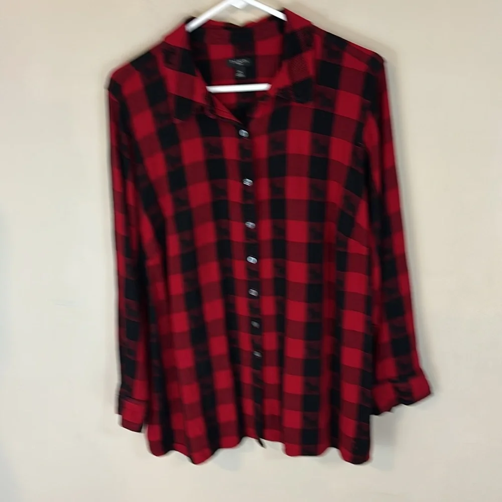 Talbots Red Buffalo Plaid Scottie Dogs Stretch Shirt Size 2X